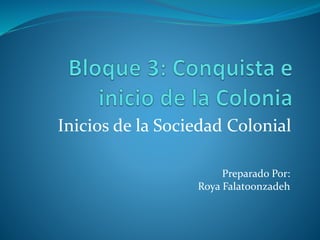 Inicios de la Sociedad Colonial
Preparado Por:
Roya Falatoonzadeh
 