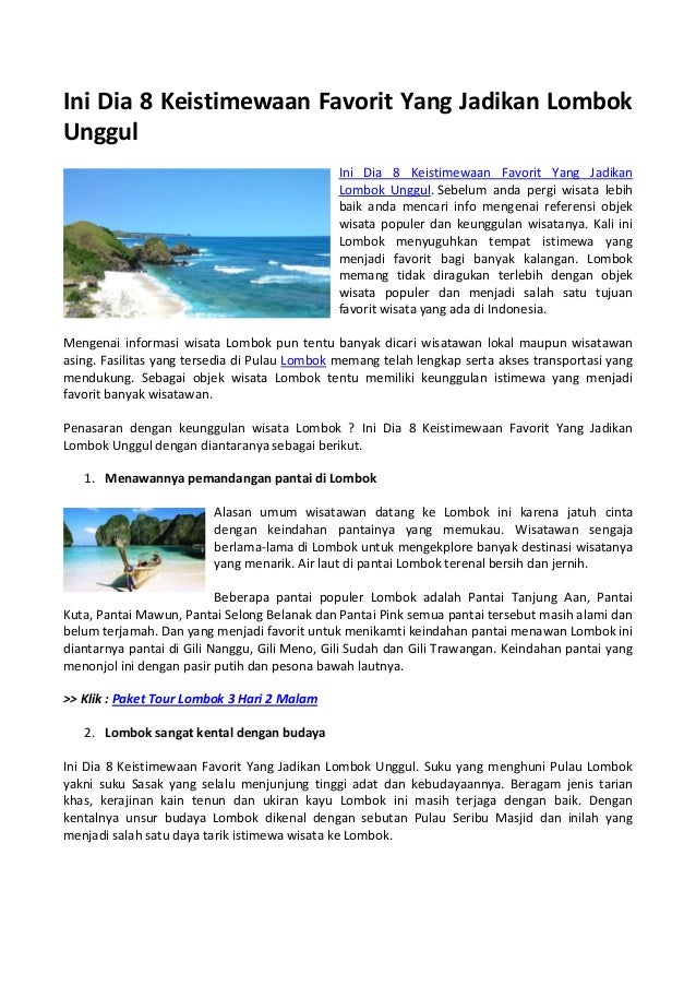 Ini Dia 8 Keistimewaan Favorit Yang Jadikan Lombok Unggul