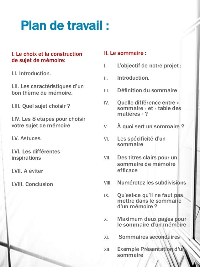 Le Choix Et La Construction De Sujet De Memoire Et Le Sommaire Dans L
