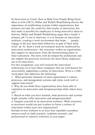 In Innovation as Usual How to Help Your People Bring Great Ideas .docx