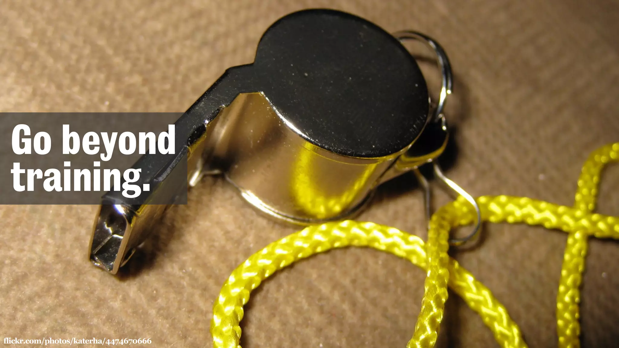 flickr.com/photos/katerha/4474670666
Go beyond
training.
 