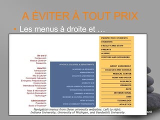 A ÉVITER À TOUT PRIX Les menus à droite et … 