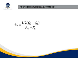 KOEFISIEN KERUNCINGAN (KURTOSIS)
10
90
1
3 )
(
2
/
1
P
P
Q
Q
ku



 