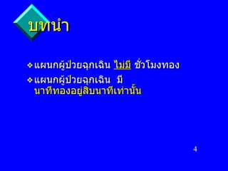 บทนำ แผนกผู้ป่วยฉุกเฉิน   ไม่มี   ชั่วโมงทอง แผนกผู้ป่วยฉุกเฉิน  มี   นาทีทองอยู่สิบนาทีเท่านั้น 