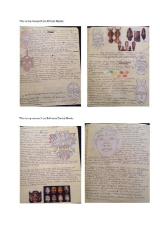 This is my research on African Masks: 
This is my research on Balinese Dance Masks: 
 