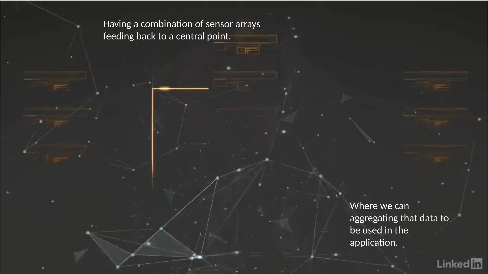 Having a combination of sensor arrays
feeding back to a central point.
Where we can
aggregating that data to
be used in the
application.
 