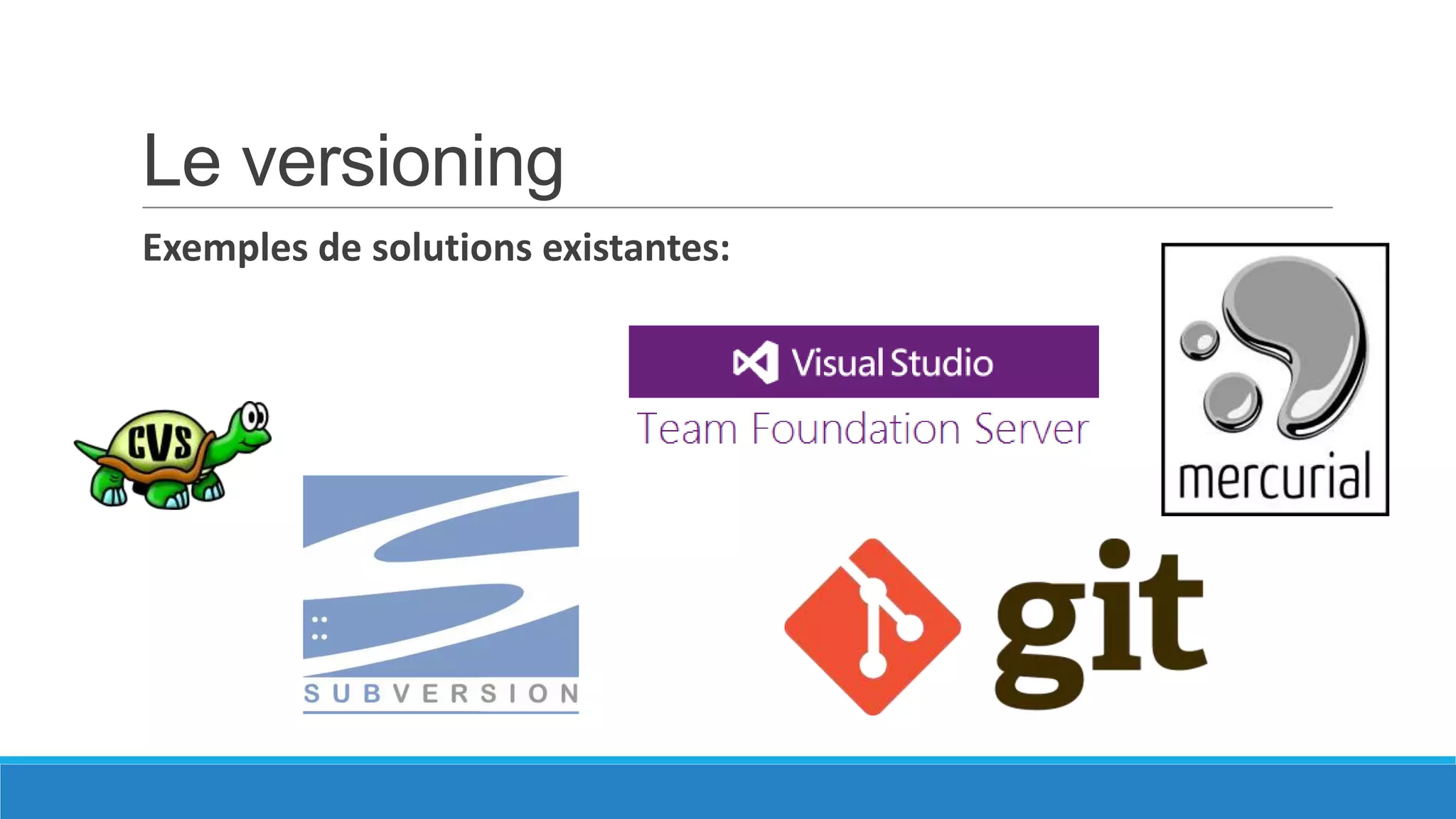 Le versioning
Exemples de solutions existantes:

 