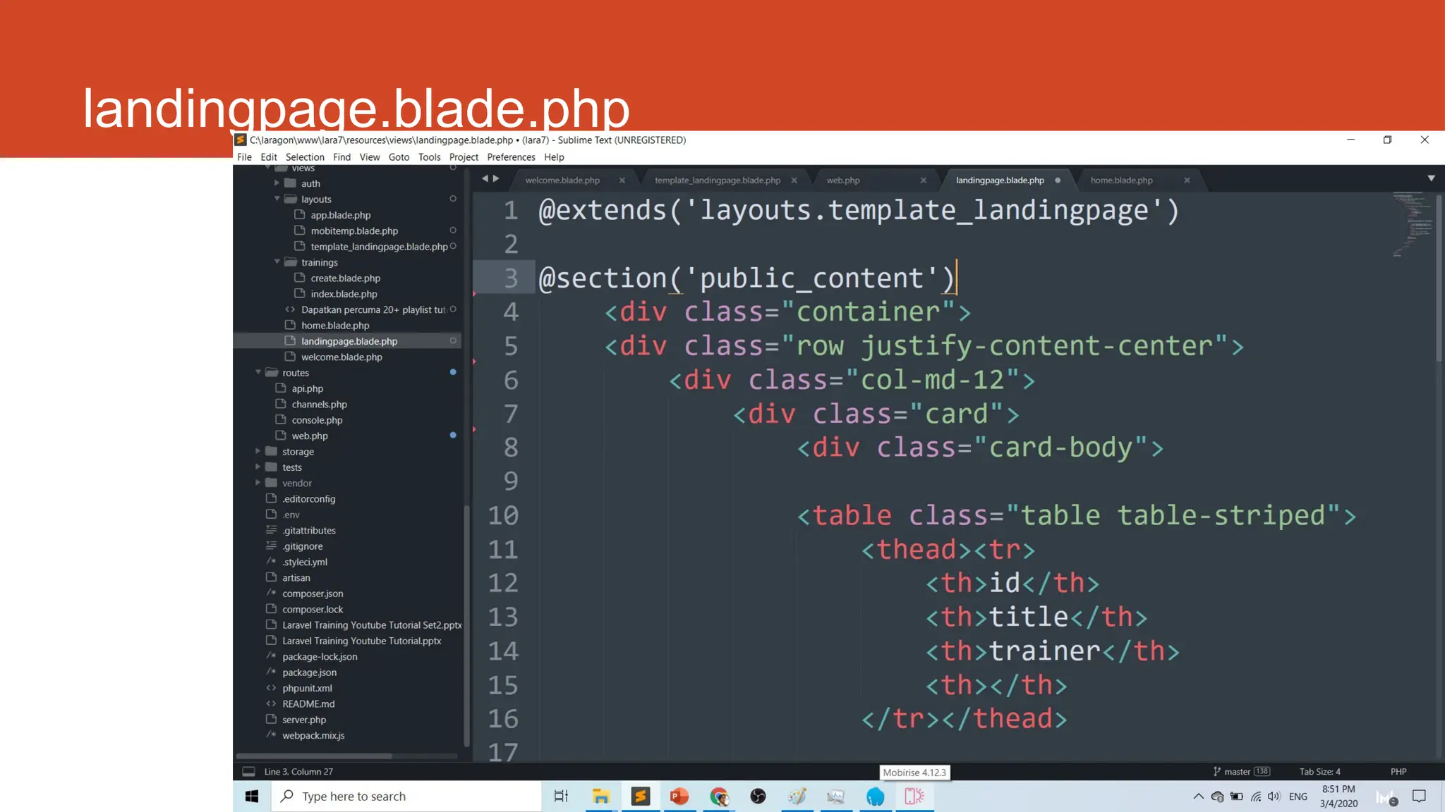 http://fstm.kuis.edu.my/blog/laravel 138
landingpage.blade.php
 