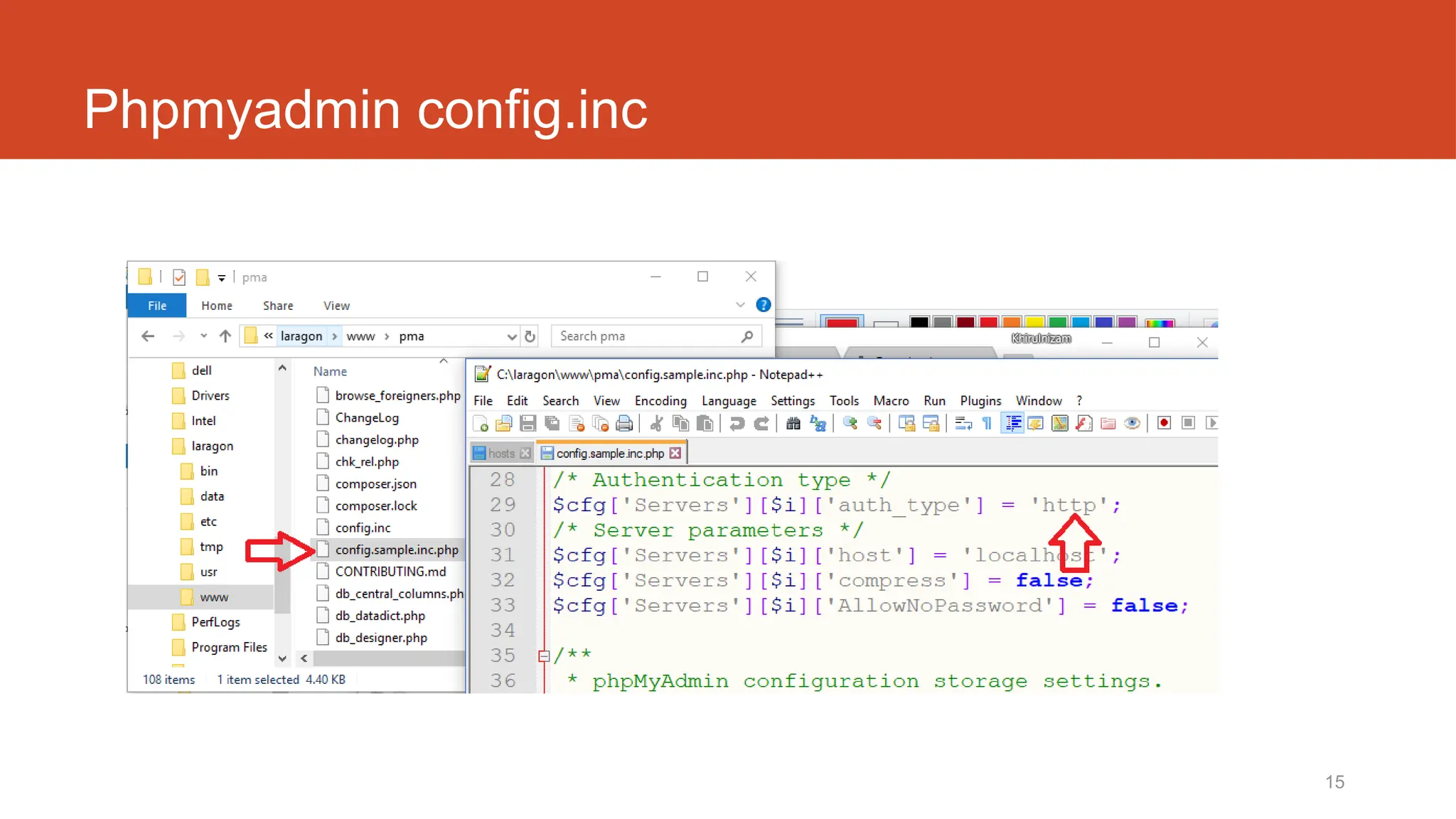 15
Phpmyadmin config.inc
 