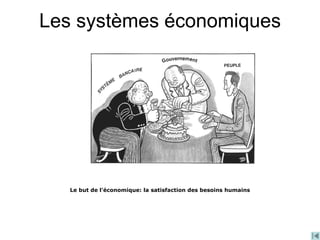 Les systèmes économiques
Le but de l'économique: la satisfaction des besoins humains
 