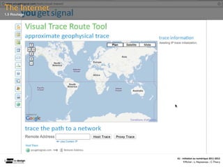 The Internet
1.5 Routage




               A1	
  -­‐	
  Ini(a(on	
  au	
  numérique	
  2011-­‐2012
                             F.Michel - L. Neyssensas - C.Thiery
 