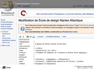 Web 2.0    FONCTIONNEMENT ET SERVICES
2.3 Wiki




                                        A1	
  -­‐	
  Ini(a(on	
  au	
  numérique	
  2011-­‐2012
                                                      F.Michel - L. Neyssensas - C.Thiery
 