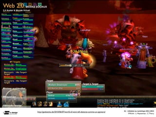 Web 2.0              MEDIAS SOCIAUX
3.4 Avatar & Monde Virtuel




                                                                                                           A1	
  -­‐	
  Ini(a(on	
  au	
  numérique	
  2011-­‐2012
                             http://geekattitu.de/2010/06/07/world-of-warcraft-detecte-comme-un-spyware/
                                                                                                                         F.Michel - L. Neyssensas - C.Thiery
 