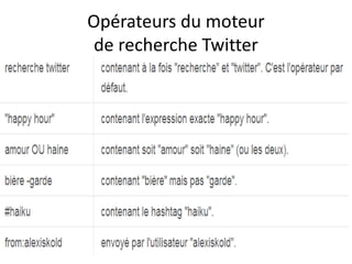 Opérateurs du moteur 
de recherche Twitter 
39 
 