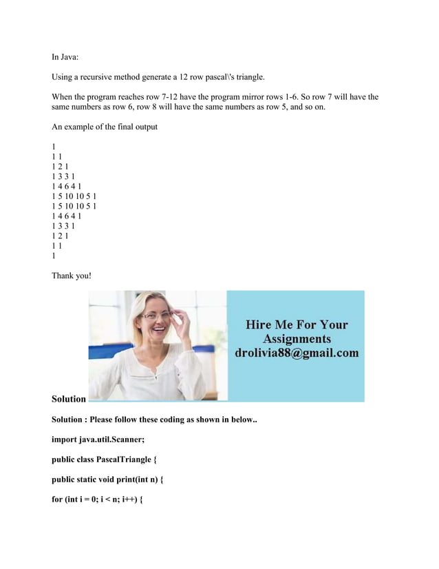 In Java Using a recursive method generate a 12 row pascal's triangle.docx