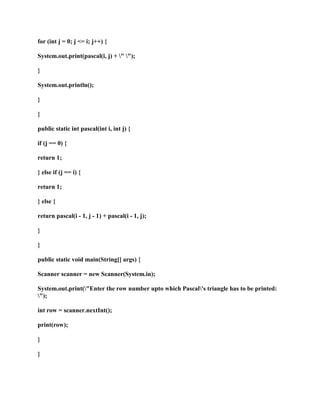 In Java- Using a recursive method generate a 12 row pascal-'s triangle.docx image.
