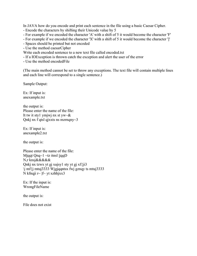 In JAVA how do you encode and print each sentence in the file using a.pdf
