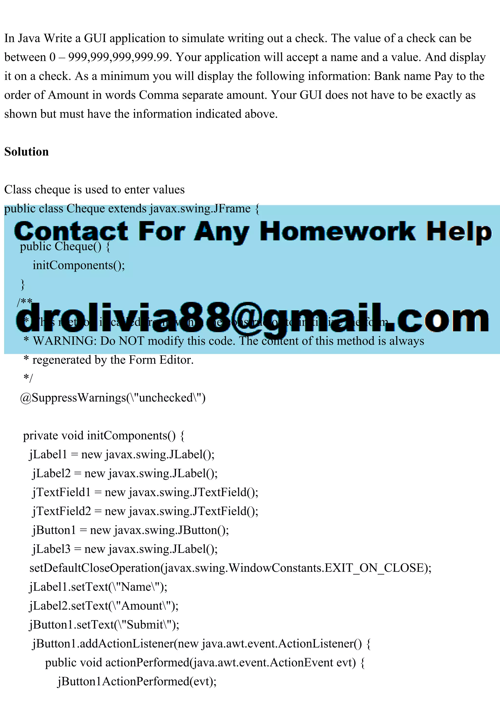 In Java Write a GUI application to simulate writing out a check. The.pdf image.