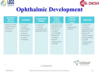 Ophthalmic Development
08/6/2023 DKSH India's Pharmaceuticals, Technical Seminar, Bengaluru 10
 