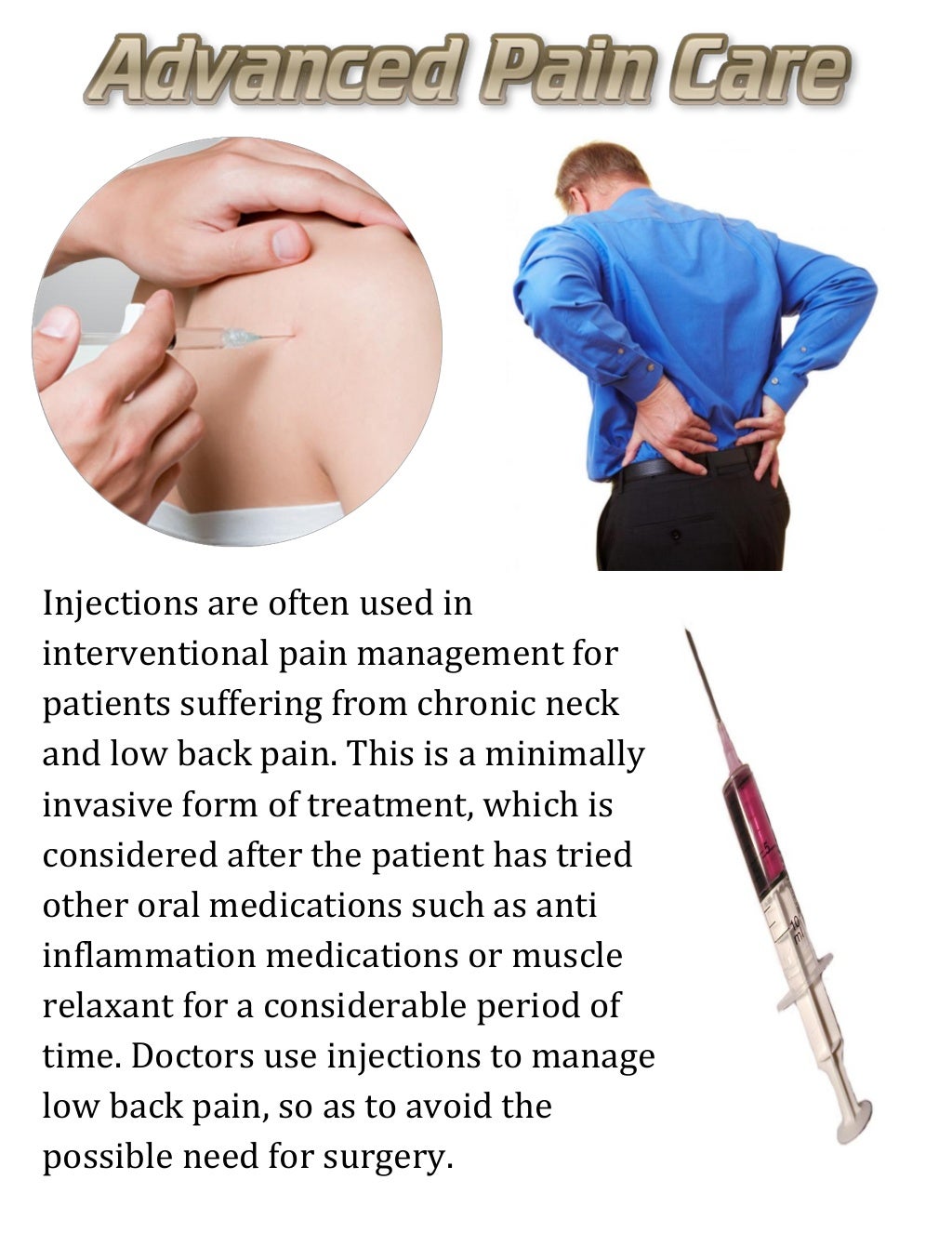 Injections For Neck Pain and Low Back Pain