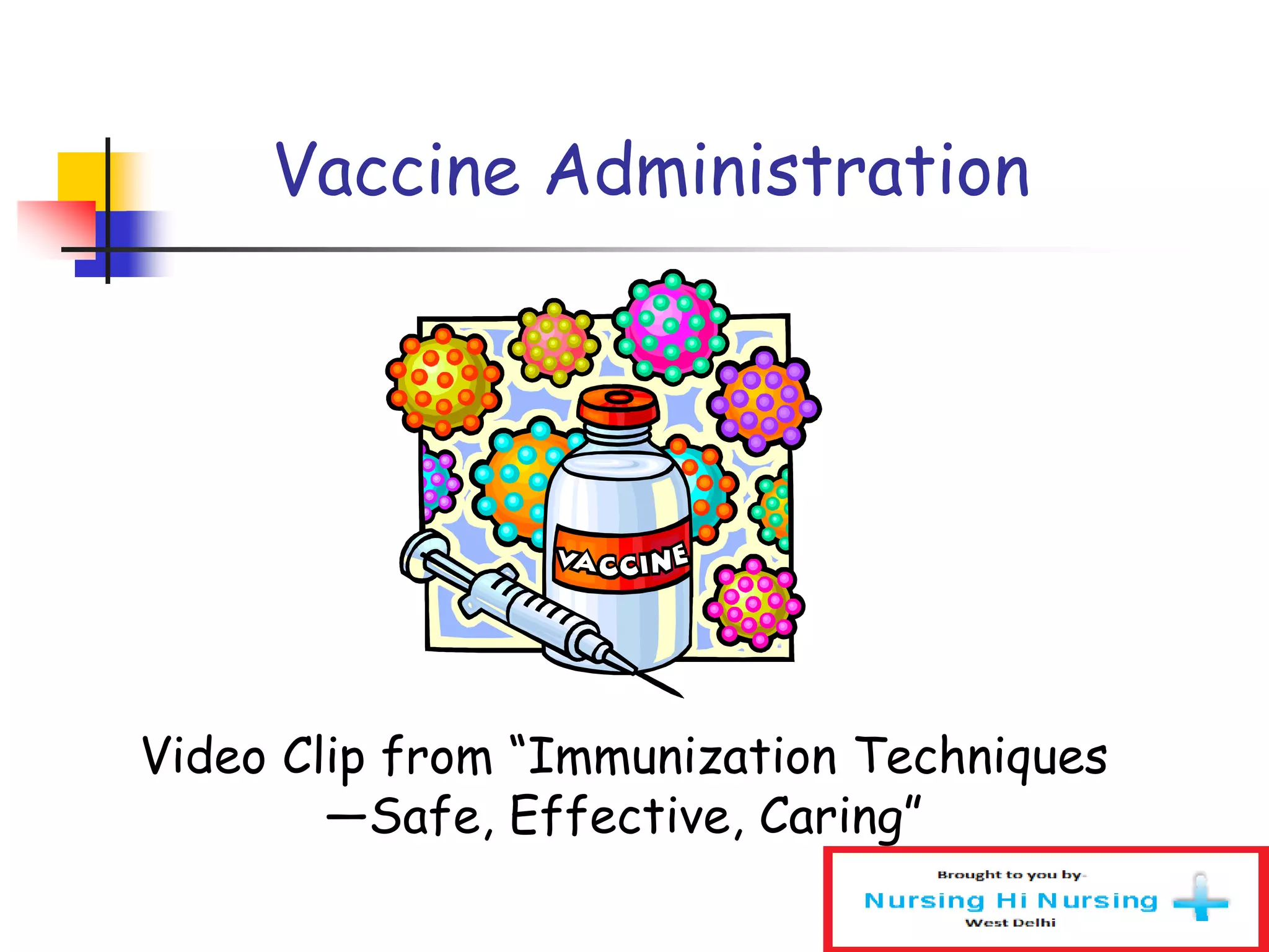 Vaccine Administration
Video Clip from “Immunization Techniques
—Safe, Effective, Caring”
 