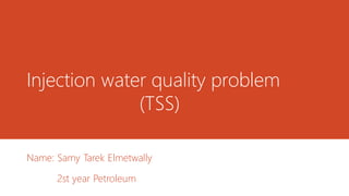 Injection water quality problem
(TSS)
Name: Samy Tarek Elmetwally
2st year Petroleum
 