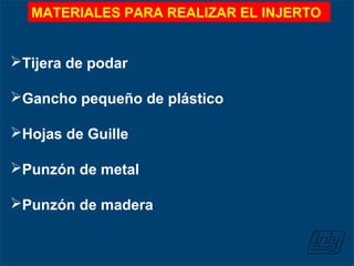 Tijera de podar
Gancho pequeño de plástico
Hojas de Guille
Punzón de metal
Punzón de madera
MATERIALES PARA REALIZAR EL INJERTO
 
