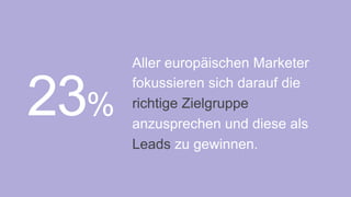Aller europäischen Marketer
fokussieren sich darauf die
richtige Zielgruppe
anzusprechen und diese als
Leads zu gewinnen.
23%
 