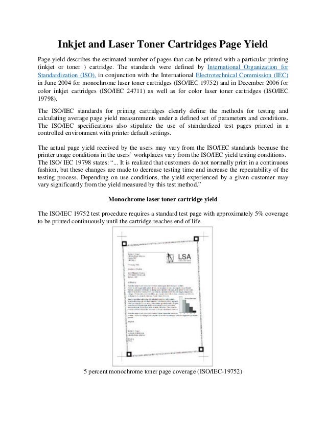 Inkjet cartridges and laser toner cartridges page yield ...