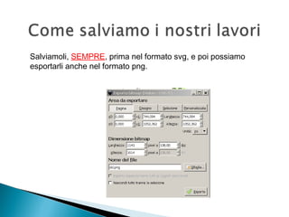 Salviamoli, SEMPRE, prima nel formato svg, e poi possiamo
esportarli anche nel formato png.
 