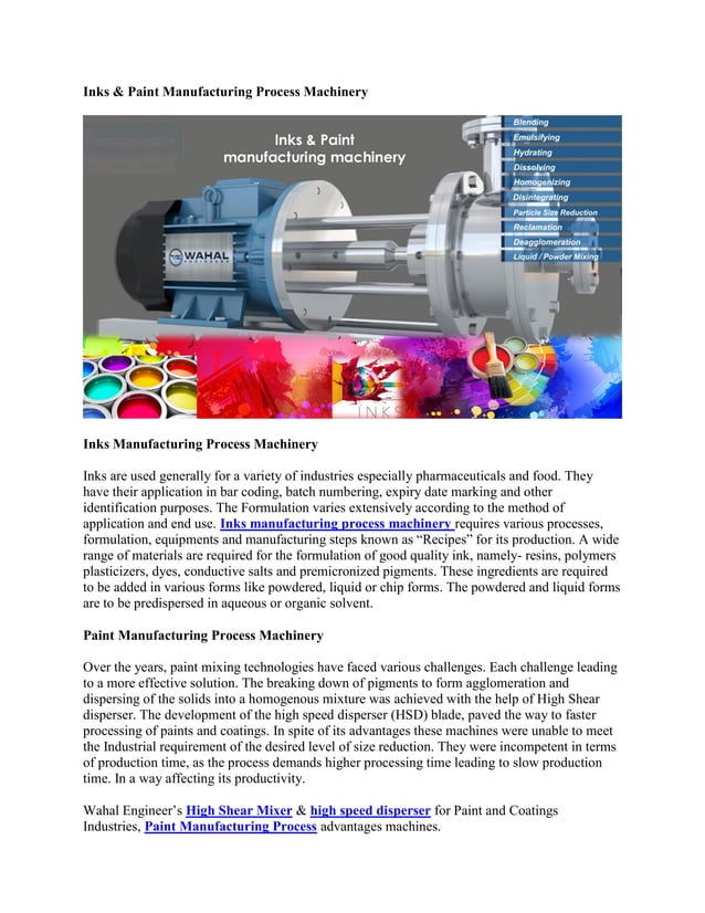 Inks & Paint Manufacturing Process Machinery PDF
