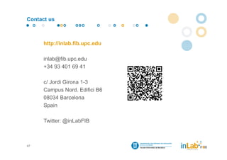 Contact us



      http://inlab.fib.upc.edu

      inlab@fib.upc.edu
      +34 93 401 69 41

      c/ Jordi Girona 1-3
      Campus Nord. Edifici B6
      08034 Barcelona
      Spain

      Twitter: @inLabFIB



47
 