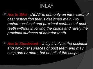 inlays and onlays powerrpoint presentation | PPTX