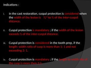 Cuspal Protection inlays and onlays powerrpoint presentation | PPTX