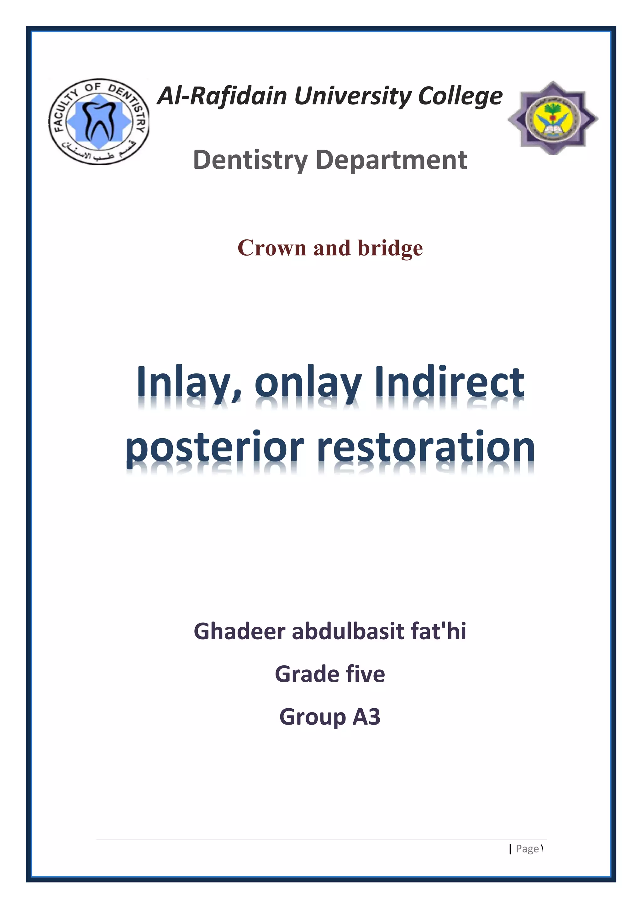 Inlays & onlays (crown and bridge ) | PDF