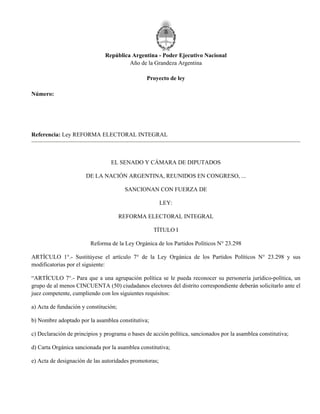 Milei envio la reforma electoral al Congreso | PDF