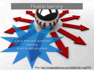 Flexible learning

Just-in-time and continued
learning
Anytime and anywhere

Foto: http://nl.depositphotos.com/22860162/ jogg2002

 