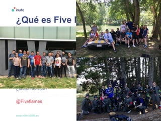 www.inlife-h2020.eu 4
¿Qué es Five Flames Mobile?
Empresa de desarrollo de aplicaciones móviles
¿Donde estamos?
Edificio CTTA Módulo 116 (Valladolid)
¿Quien somos?
www.fiveflamesmobile.com
@Fiveflames
 