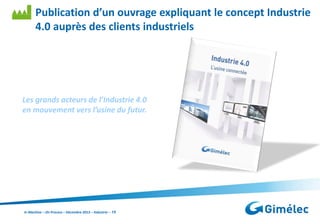 Publication d’un ouvrage expliquant le concept Industrie
4.0 auprès des clients industriels

Les grands acteurs de l’Industrie 4.0
en mouvement vers l’usine du futur.

In Machine – On Process – Décembre 2013 – Industrie – 15

 