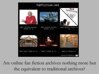 Are online fan fiction archives nothing more but
the equivalent to traditional archives?

 