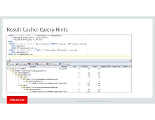 Result Cache: Query Hints
Copyright © 2014 Oracle and/or its affiliates. All rights reserved.
 