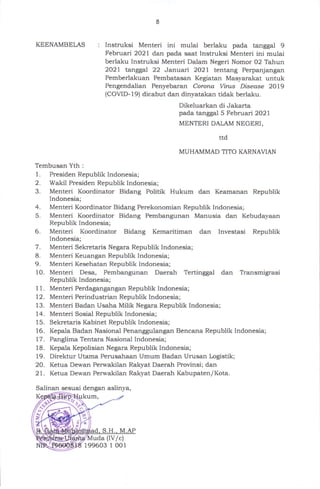 Inmendagri nomor 3 tahun 2021