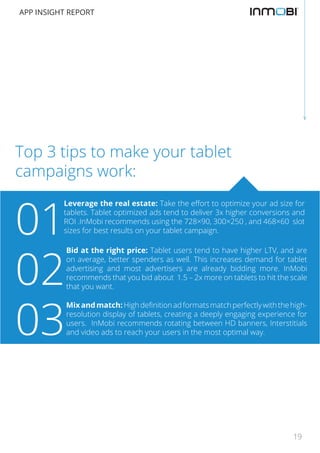 APP INSIGHT REPORT

Top 3 tips to make your tablet
campaigns work:

01
02
03

Leverage the real estate: Take the effort to...