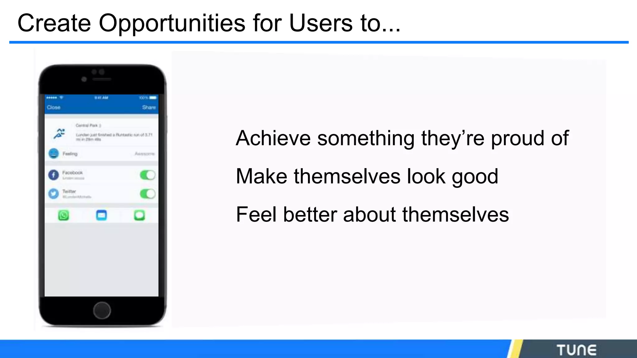 Create Opportunities for Users to...
Achieve something they’re proud of
Make themselves look good
Feel better about themselves
 