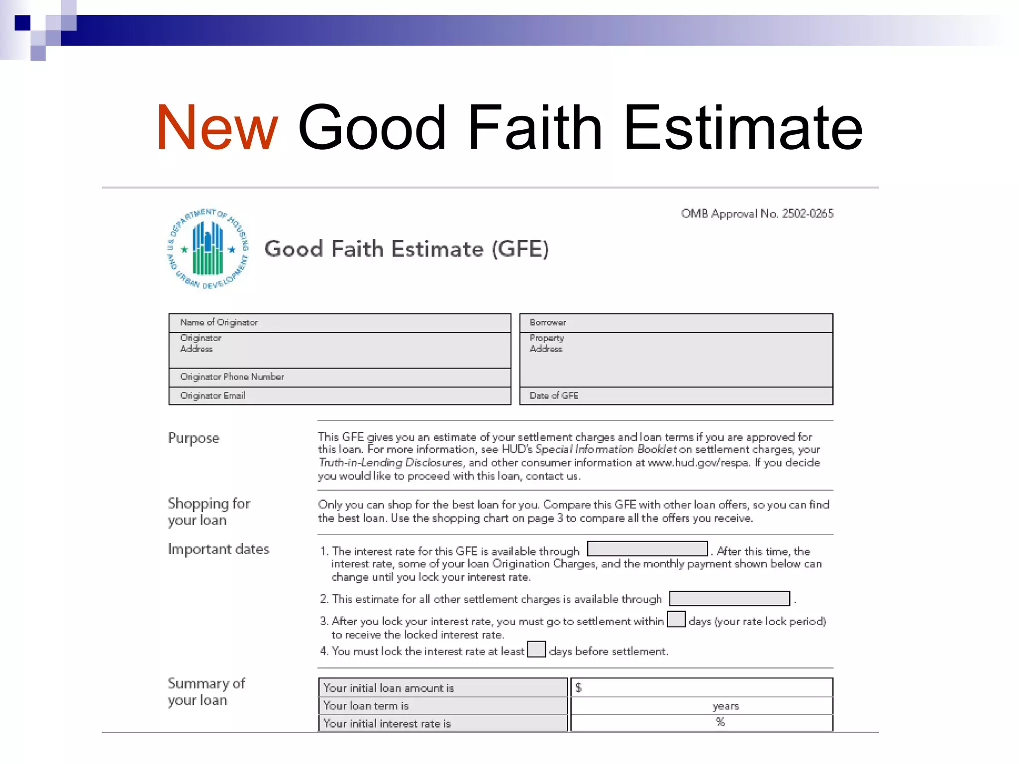 New   Good Faith Estimate 