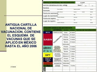03/06/09 Inmunizaciones. ANTIGUA CARTILLA NACIONAL DE VACUNACION, CONTIENE EL ESQUEMA  DE VACUNAS QUE SE APLICÓ EN MÉXICO HASTA EL AÑO 2006 