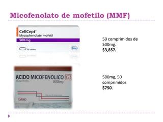 Micofenolato de mofetilo (MMF)


                       50 comprimidos de
                       500mg.
                       $3,857.




                       500mg, 50
                       comprimidos
                       $750.
 