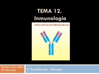 TEMA 12.
                            Inmunología




Bonifacio San Millán
IES Muriedas           2º Bachillerato - Biología
 
