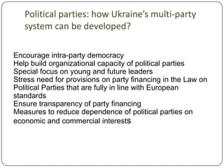 a political reversal can undermine reform and confidence in other ex-Soviet statesThe functioning of democratic institutions in Ukraine: PACE resolution 1755 (5/10/2010) The fulfillment of accession commitments entails the implementation of a series of far-reaching and complex reforms, which will have a deep impact on Ukrainian societyThe successful implementation of these reforms is therefore only possible if they are based on wide political consensus and public supportThis, in turn, is only possible if respect for parliamentary procedures and democratic principles is strictly observed Hasty manner in which the authorities are implementing these reforms could negatively affect respect for proper democratic principles and, ultimately, the quality of the reforms themselves